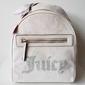 Juicy Couture Y2K Velour Backpack Big Spender Bag Cream Beige Juicy Rhinestones